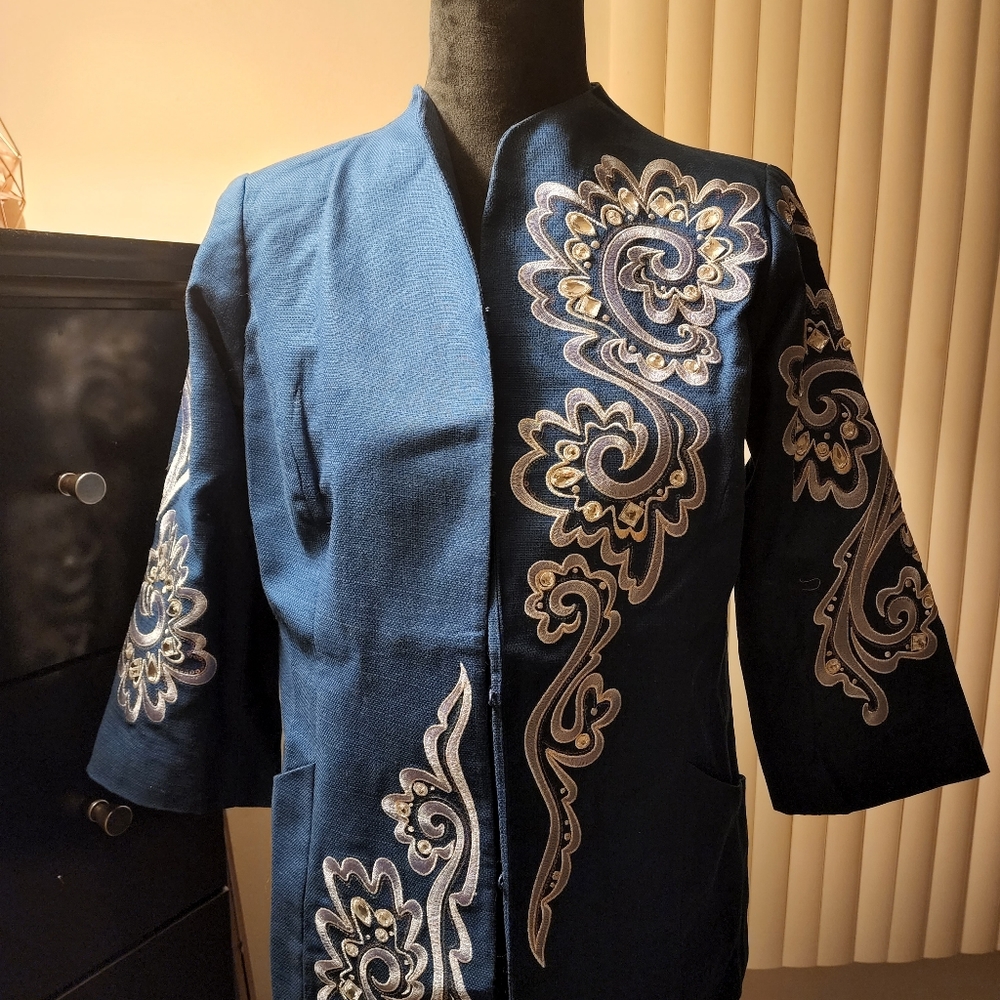 Blue linen jacket by Bob Mackie